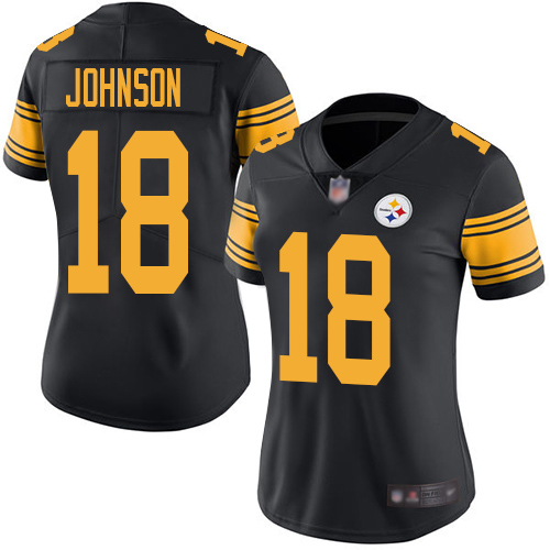 Women Pittsburgh Steelers Football #18 Limited Black Diontae Johnson Rush Vapor Untouchable Nike NFL Jersey->women nfl jersey->Women Jersey